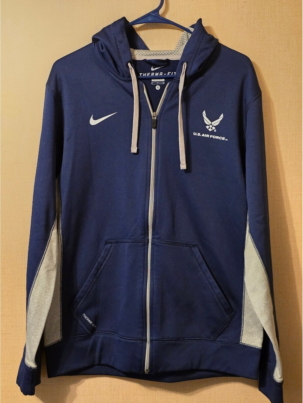 Nike Therma-FIT Men's Small Navy Blue US Air Force Full Zip Hoodie Jacket Fleece